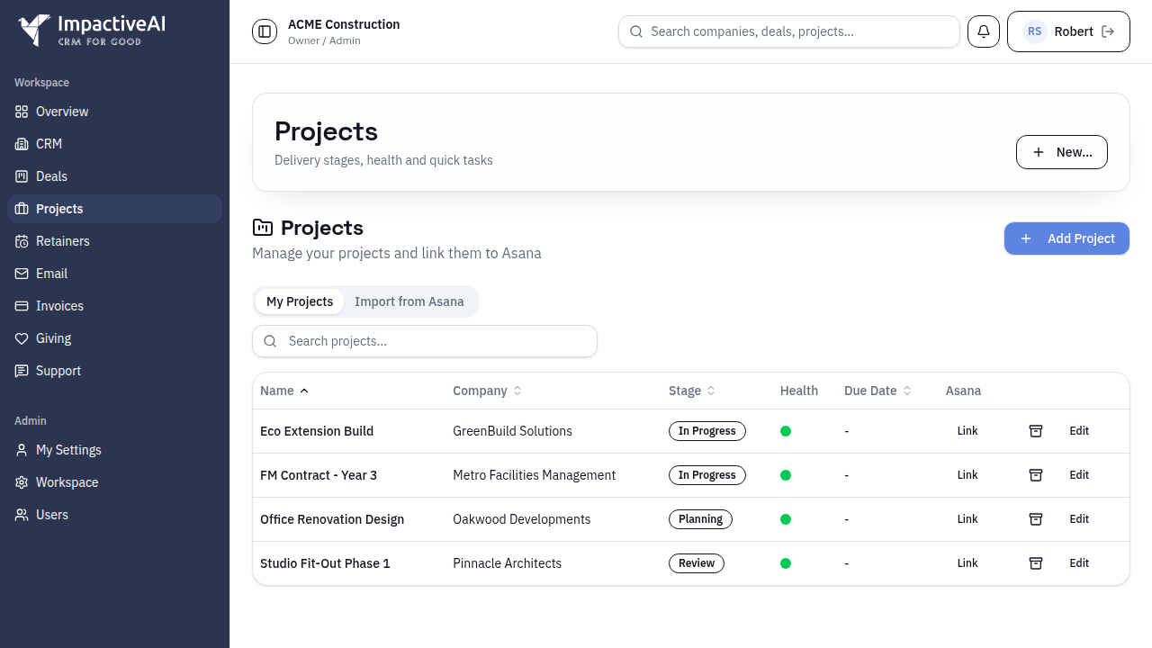 Projects screenshot